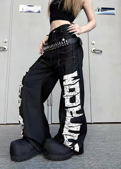 【TR BRUSHSHIFT】Double initial design monotone style stitched denim pants  TB0067