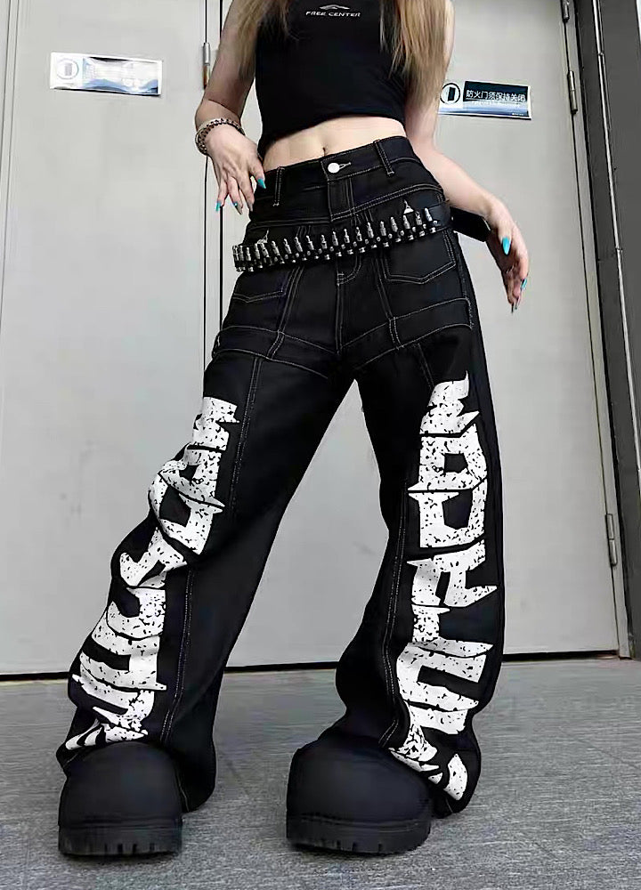 【TR BRUSHSHIFT】Double initial design monotone style stitched denim pants  TB0067