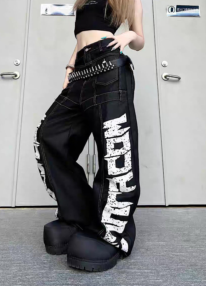 【TR BRUSHSHIFT】Double initial design monotone style stitched denim pants  TB0067
