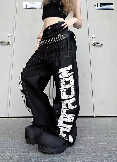 【TR BRUSHSHIFT】Double initial design monotone style stitched denim pants  TB0067