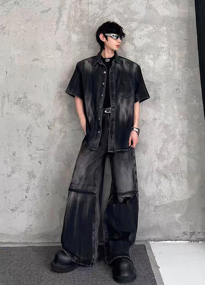 【MARTHENAUT】All-washed distressed wide flare denim pants  MH0069
