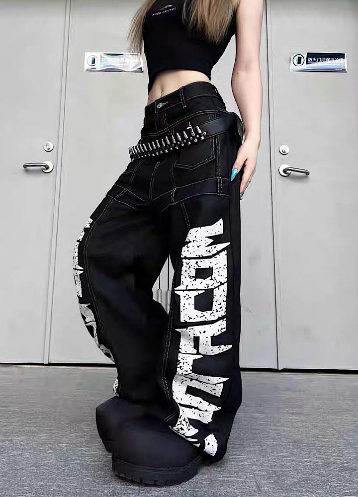 【TR BRUSHSHIFT】Double initial design monotone style stitched denim pants  TB0067