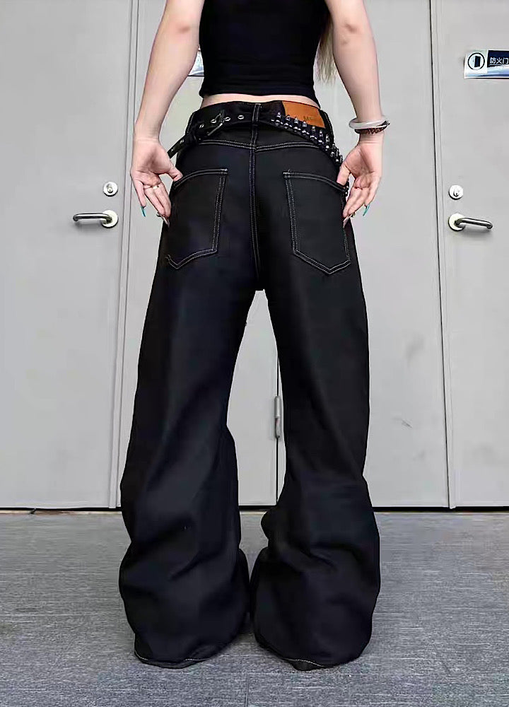 【TR BRUSHSHIFT】Double initial design monotone style stitched denim pants  TB0067