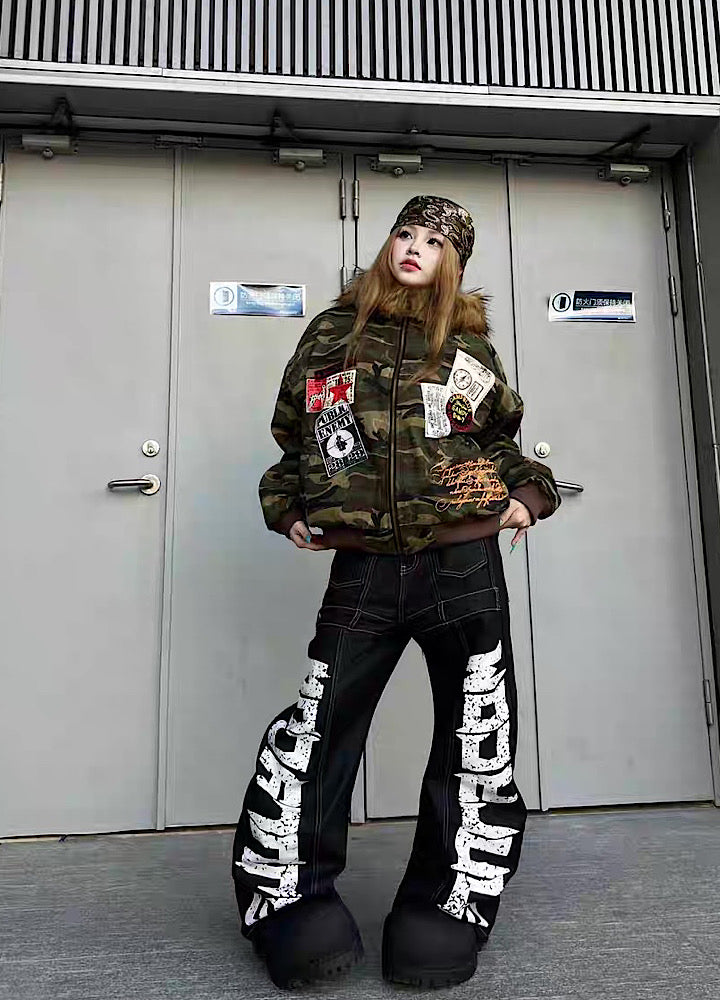 【TR BRUSHSHIFT】Double initial design monotone style stitched denim pants  TB0067