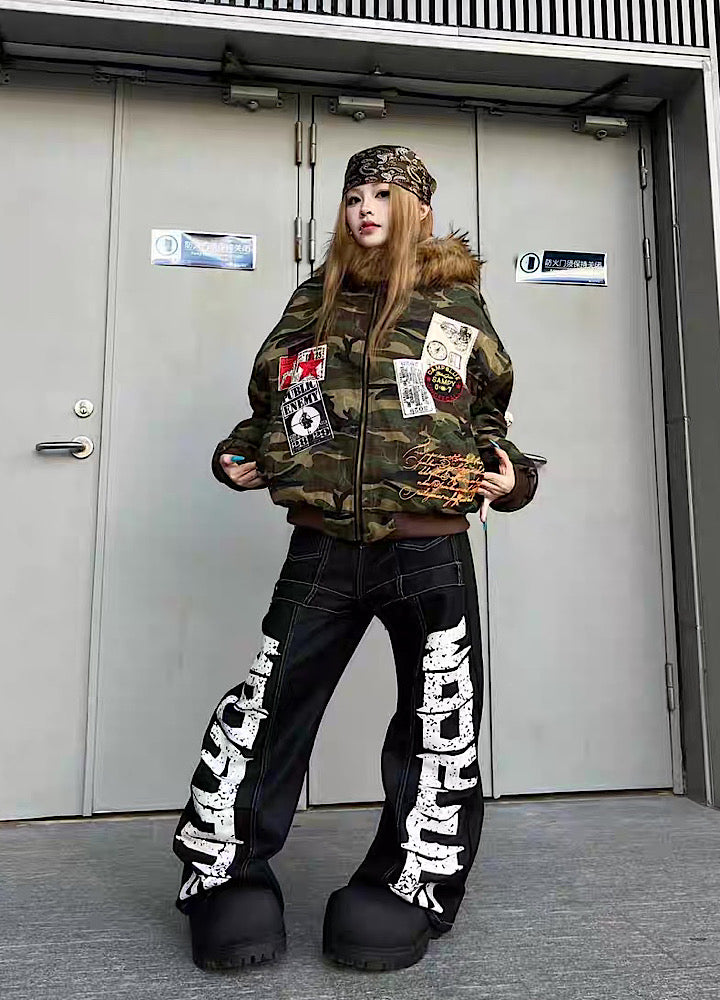 【TR BRUSHSHIFT】Double initial design monotone style stitched denim pants  TB0067