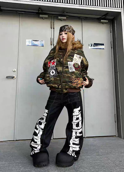 【TR BRUSHSHIFT】Double initial design monotone style stitched denim pants  TB0067