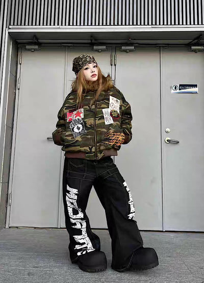 【TR BRUSHSHIFT】Double initial design monotone style stitched denim pants  TB0067