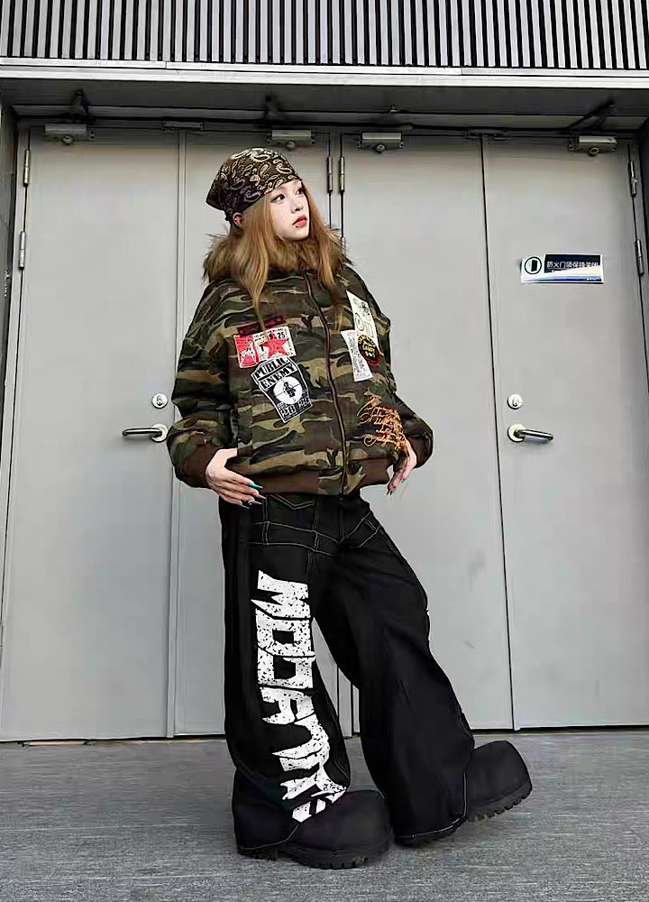 【TR BRUSHSHIFT】Double initial design monotone style stitched denim pants  TB0067