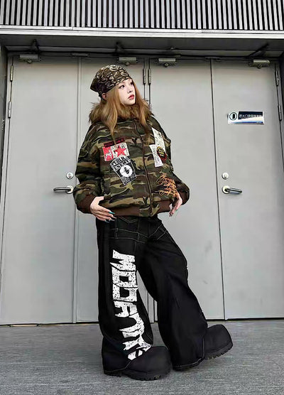 【TR BRUSHSHIFT】Double initial design monotone style stitched denim pants  TB0067