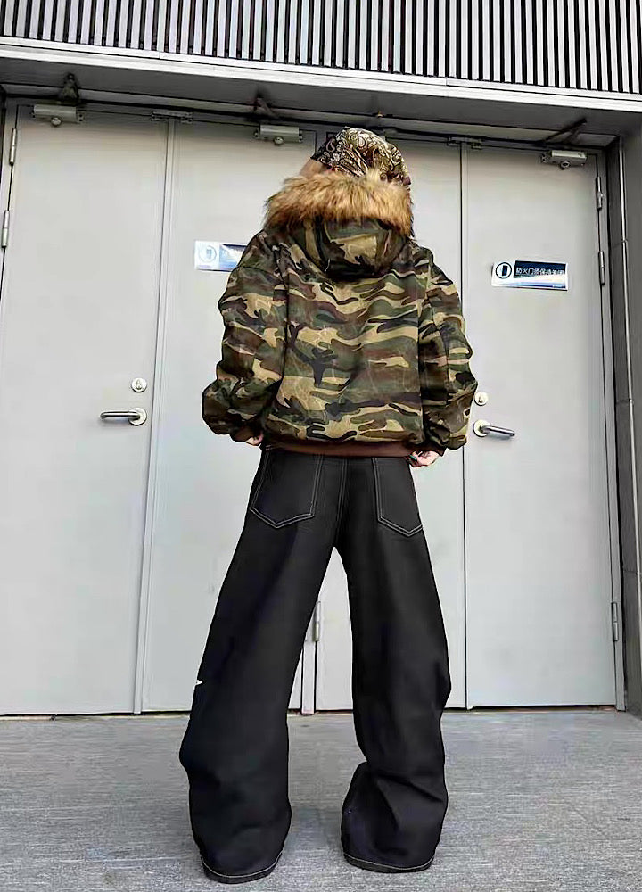 【TR BRUSHSHIFT】Double initial design monotone style stitched denim pants  TB0067