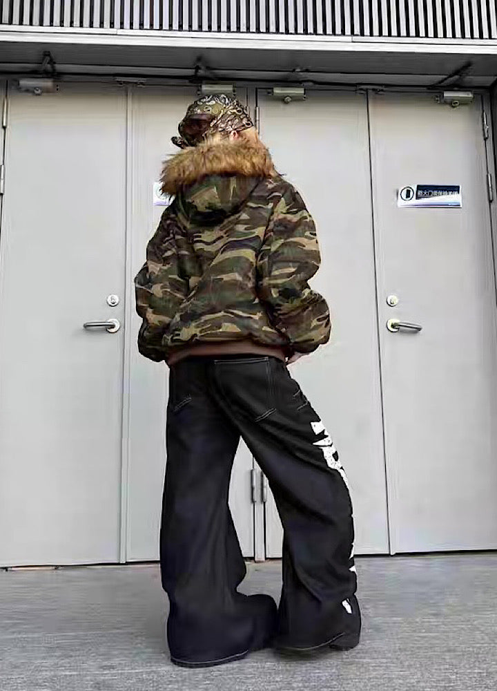 【TR BRUSHSHIFT】Double initial design monotone style stitched denim pants  TB0067