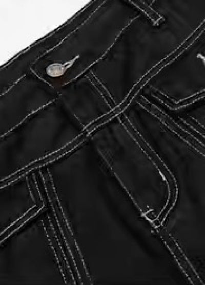 【TR BRUSHSHIFT】Double initial design monotone style stitched denim pants  TB0067