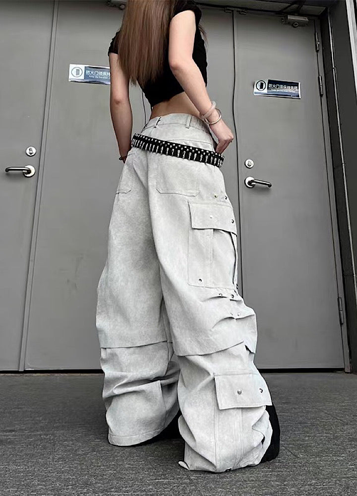 【TR BRUSHSHIFT】Silver patch point wide silhouette cargo pants  TB0068