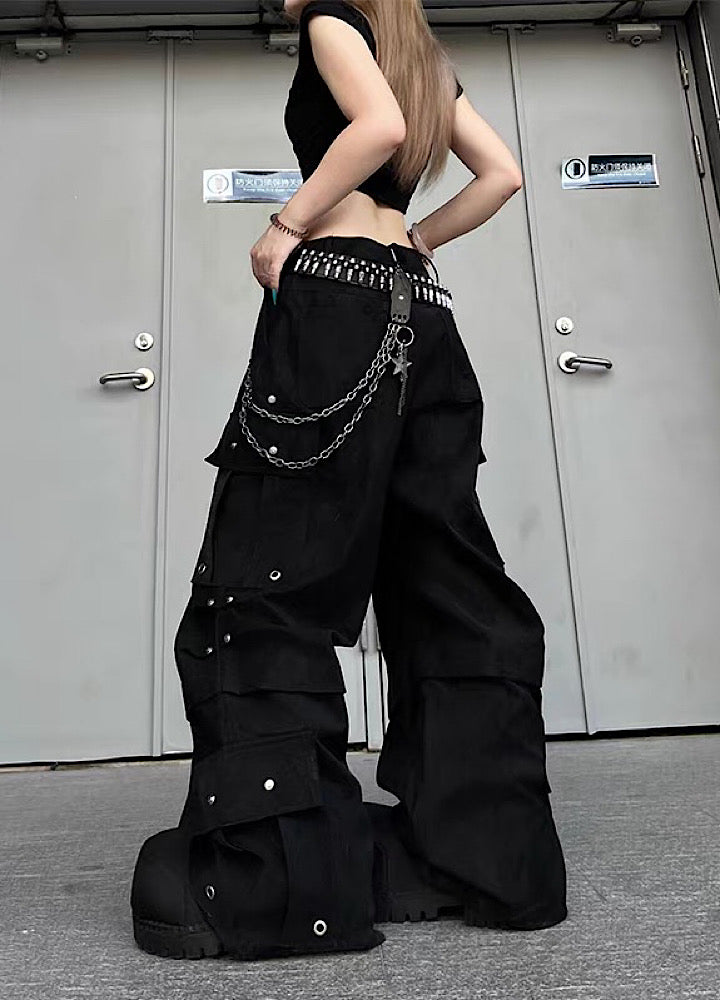 【TR BRUSHSHIFT】Silver patch point wide silhouette cargo pants  TB0068