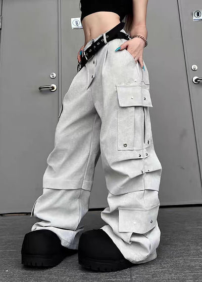 【TR BRUSHSHIFT】Silver patch point wide silhouette cargo pants  TB0068
