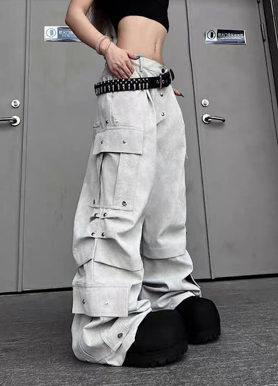 【TR BRUSHSHIFT】Silver patch point wide silhouette cargo pants  TB0068