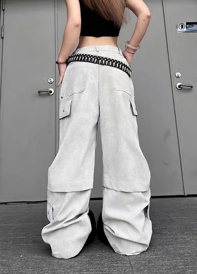 【TR BRUSHSHIFT】Silver patch point wide silhouette cargo pants  TB0068