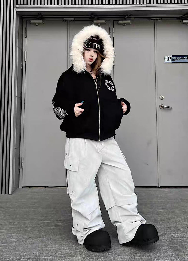 【TR BRUSHSHIFT】Silver patch point wide silhouette cargo pants  TB0068