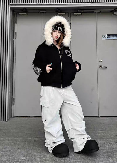 【TR BRUSHSHIFT】Silver patch point wide silhouette cargo pants  TB0068