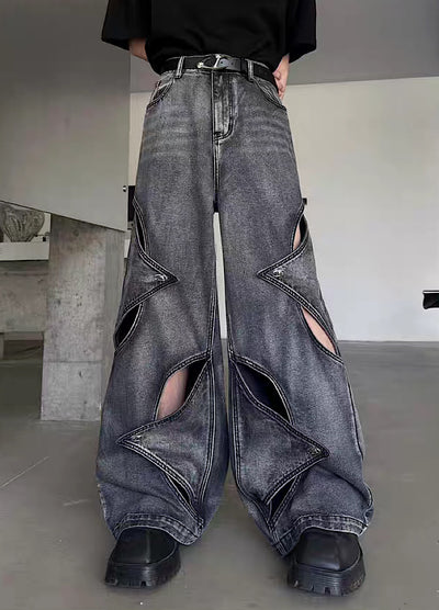 【MARTHENAUT】Slash design dull gray base denim wide pants  MH0070