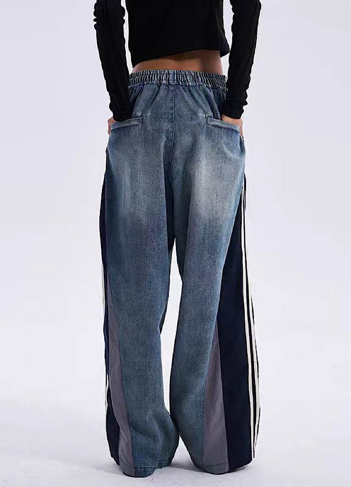 [A SQUARE ROOT] Vintage denim style side line over pants AR0021