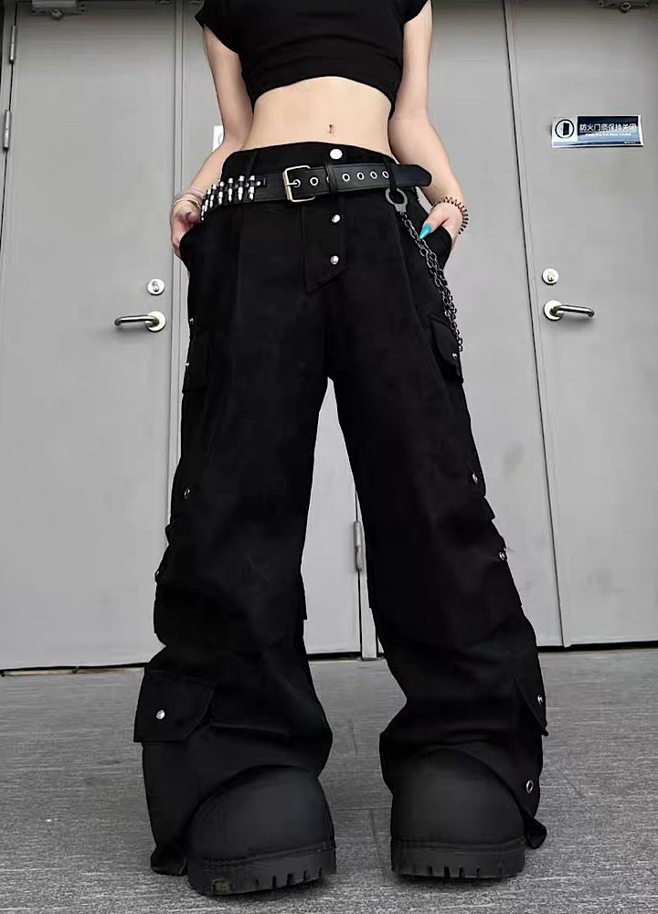 【TR BRUSHSHIFT】Silver patch point wide silhouette cargo pants  TB0068