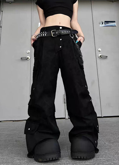 【TR BRUSHSHIFT】Silver patch point wide silhouette cargo pants  TB0068