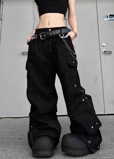 【TR BRUSHSHIFT】Silver patch point wide silhouette cargo pants  TB0068