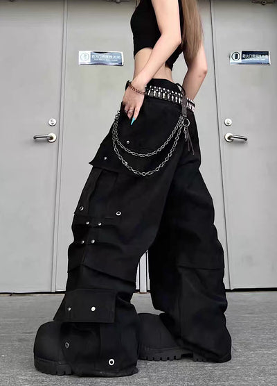 【TR BRUSHSHIFT】Silver patch point wide silhouette cargo pants  TB0068