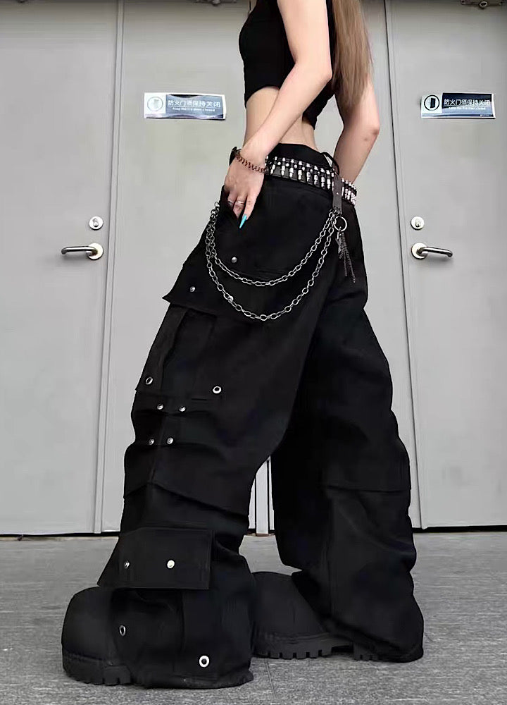 TR BRUSHSHIFT】Silver patch point wide silhouette cargo pants
