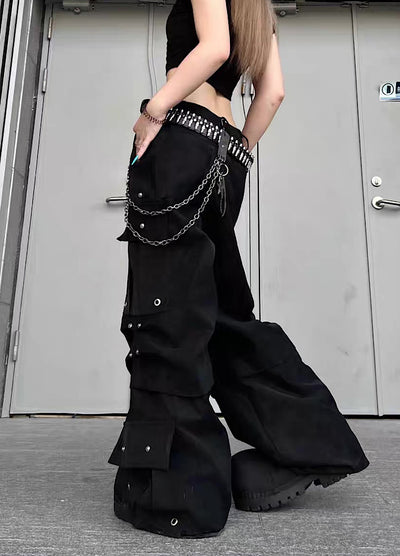 【TR BRUSHSHIFT】Silver patch point wide silhouette cargo pants  TB0068