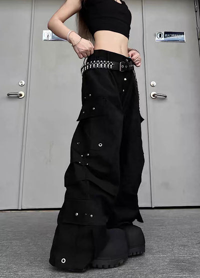 【TR BRUSHSHIFT】Silver patch point wide silhouette cargo pants  TB0068