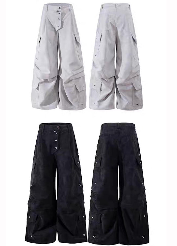 【TR BRUSHSHIFT】Silver patch point wide silhouette cargo pants  TB0068