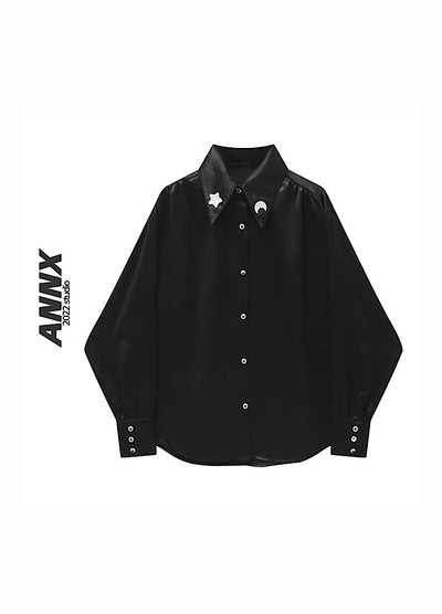 [ANNX] Collar moon design over silhouette shirt AN0006