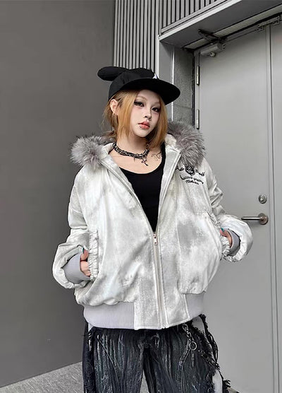 【TR BRUSHSHIFT】White base random wash fur hoodie jacket  TB0069