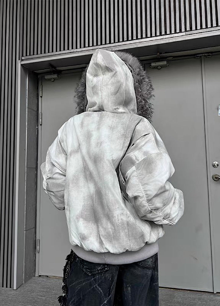 【TR BRUSHSHIFT】White base random wash fur hoodie jacket  TB0069