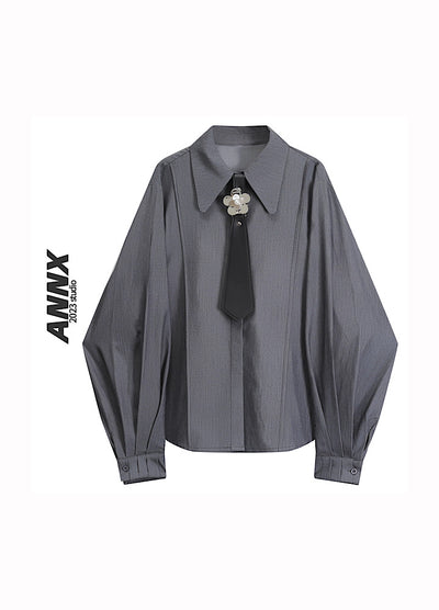 【ANNX】Cutting tie set gray korean style shirt  AN0007