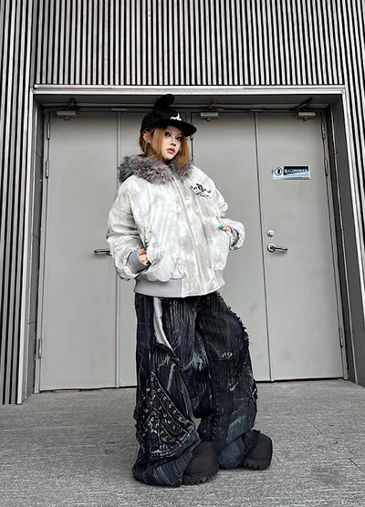 【TR BRUSHSHIFT】White base random wash fur hoodie jacket  TB0069