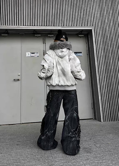 【TR BRUSHSHIFT】White base random wash fur hoodie jacket  TB0069