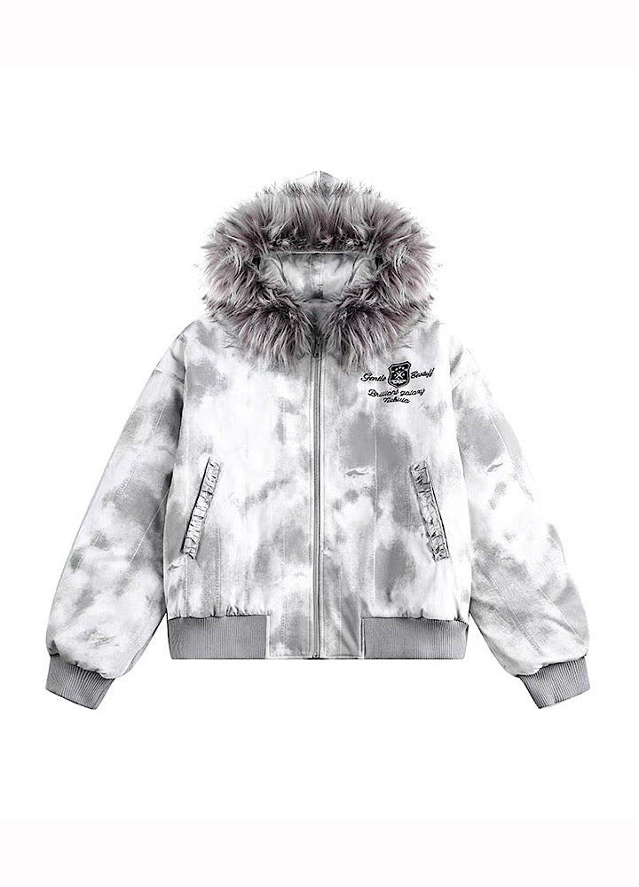 【TR BRUSHSHIFT】White base random wash fur hoodie jacket  TB0069