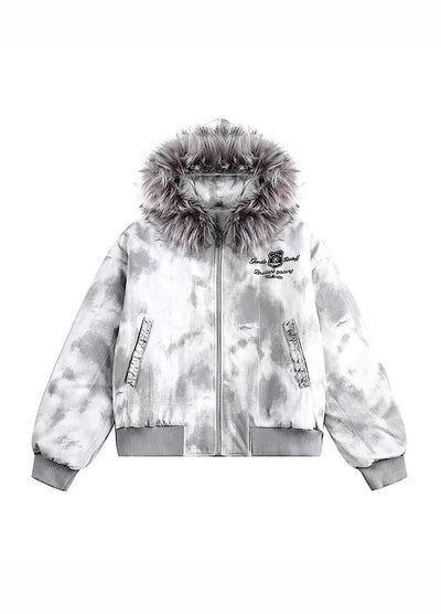 【TR BRUSHSHIFT】White base random wash fur hoodie jacket  TB0069
