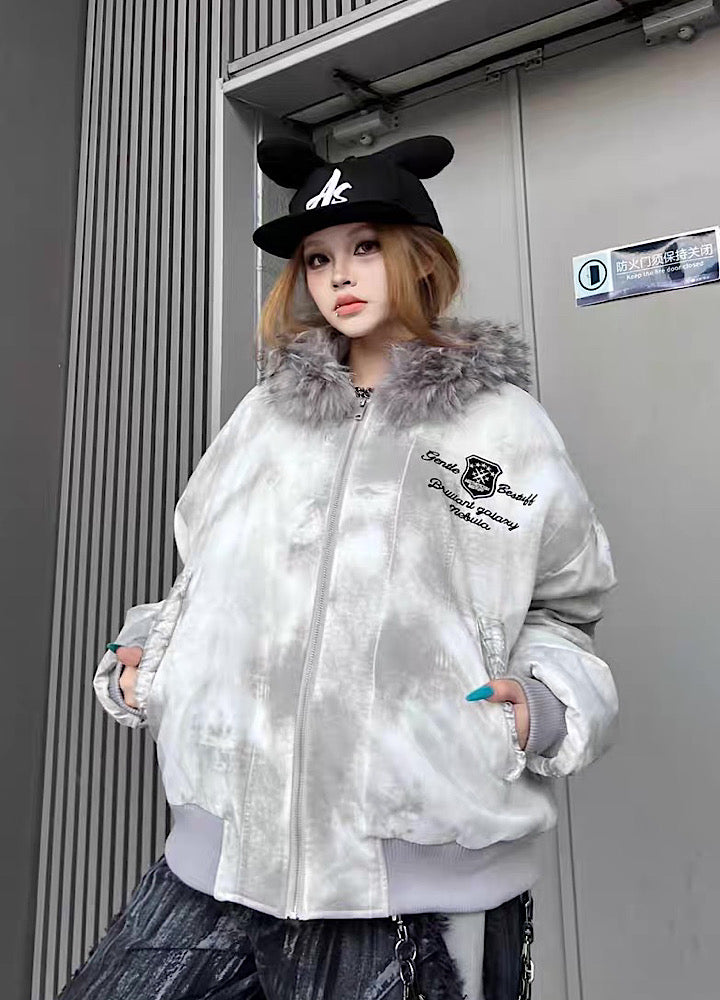 【TR BRUSHSHIFT】White base random wash fur hoodie jacket  TB0069