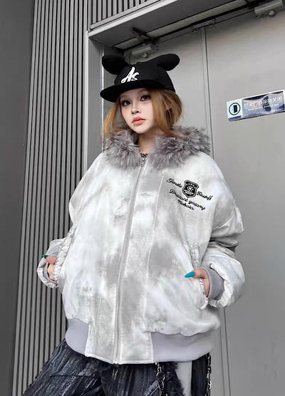 【TR BRUSHSHIFT】White base random wash fur hoodie jacket  TB0069