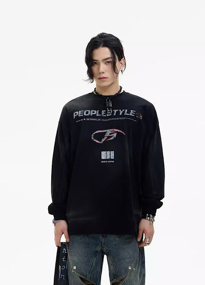 【People Style】Dull coloring over loose silhouette logo design T-shirt  PS0012