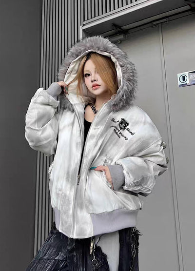【TR BRUSHSHIFT】White base random wash fur hoodie jacket  TB0069