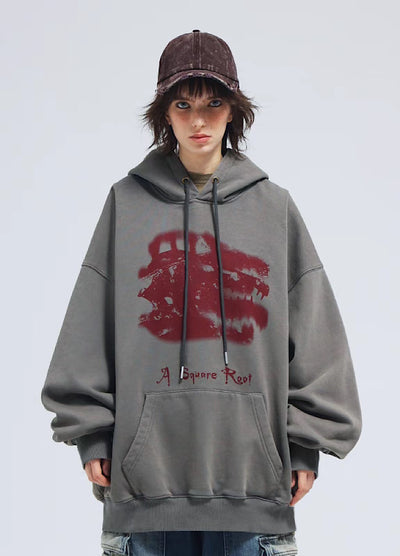 【A SQUARE ROOT】Dinosaur style illustration design front hoodie  AR0023