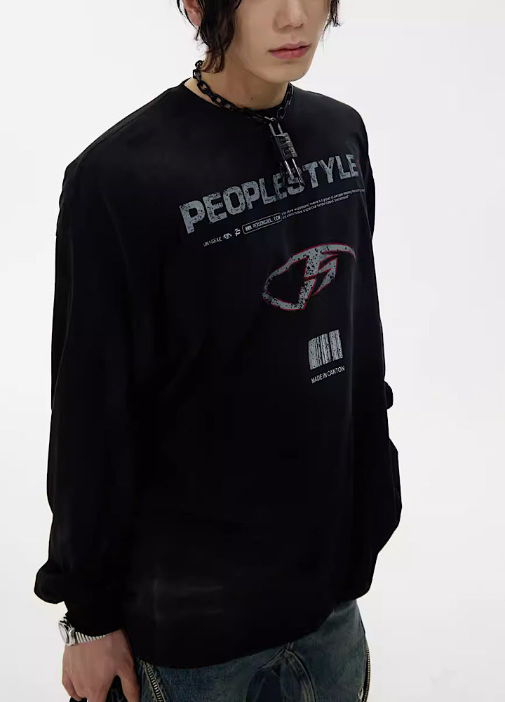 【People Style】Dull coloring over loose silhouette logo design T-shirt  PS0012