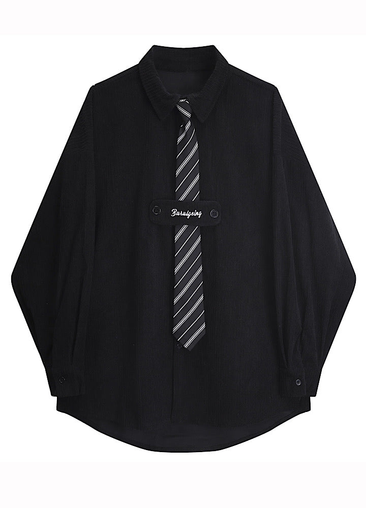 [ANNX] Check tie set simple oversized shirt AN0008