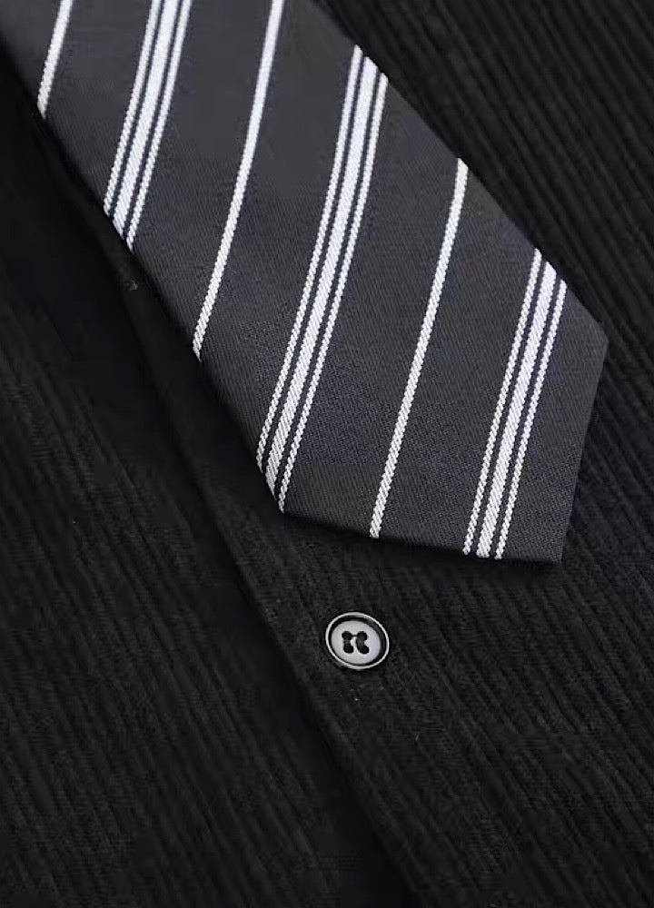 【ANNX】Check tie set simple oversized shirt  AN0008