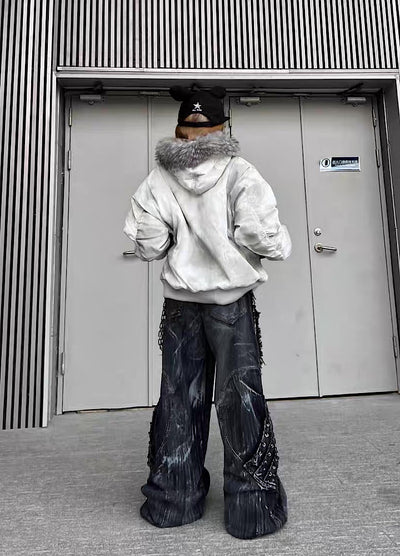 【TR BRUSHSHIFT】White base random wash fur hoodie jacket  TB0069